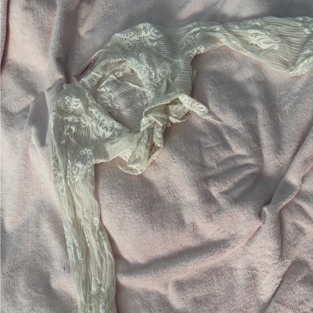 Sheer Lace Tie-Front Swim Coverup in White